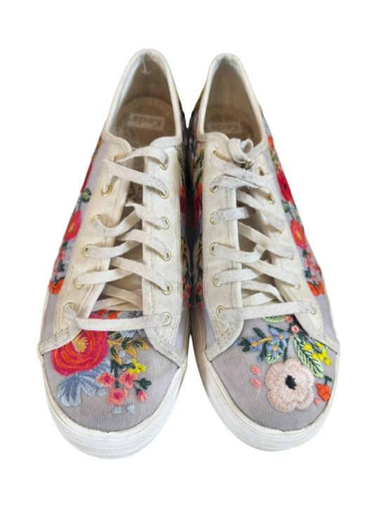 Keds Shoes - Women's Keds Rifle Paper Co. Gray Floral Embroidered Sneakers 9.5